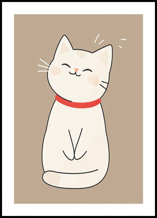 Happy White Cat Poster (70x100cm) - Plakater > Barnväggskonst, BD