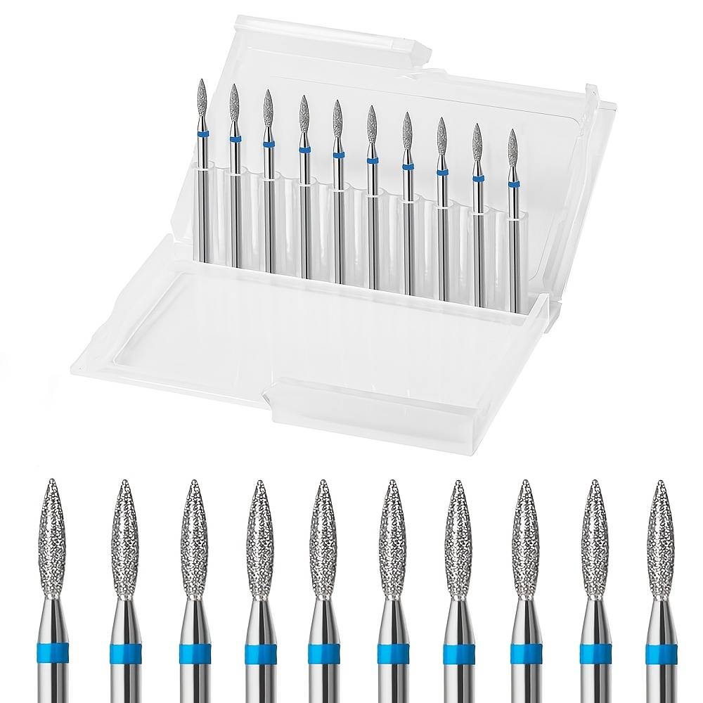 10pcs Flame Cuticle Drill Bits With Case 3/32'' Cuticle Bit Cuticle Nail Drill Bits Electric Nail File Machine Cuticle Bit Manicure Pedicure Polishing Kit For Nail