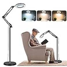 NZQXJXZ Uppgraderat 3-i-1 förstoringsglas med ljus och stativ, 10X golvlampa för äkta glas förstoringsglas, 3 färglägen 10 steglöst dimbar skrivbordsförstoringsglas med klämma för närarbete, hantverk