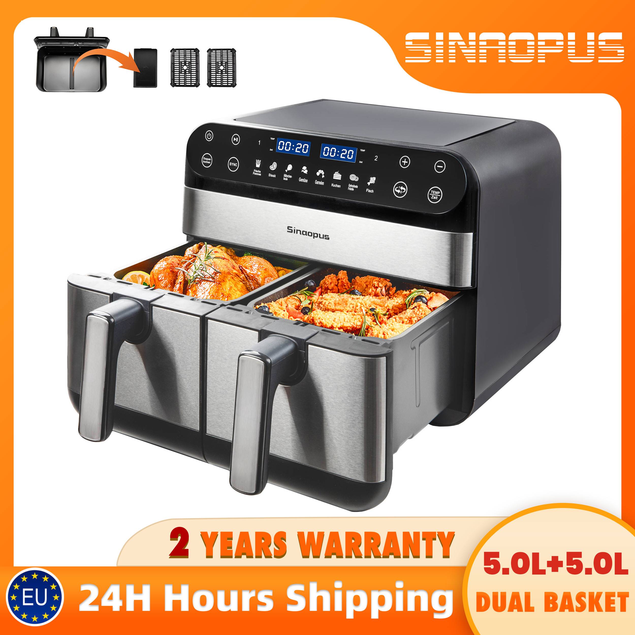 10L Dual Basket Hot Air Fryer Oilless Cooker with LED Touch Control,Large Capacity  2400w Electric Oven,Family Smart fryers Size