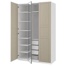 PAX / KAMMARTORP/TYSSEDAL garderobskombination, vit spegelglas/grå gråbeige, 150x60x236 cm