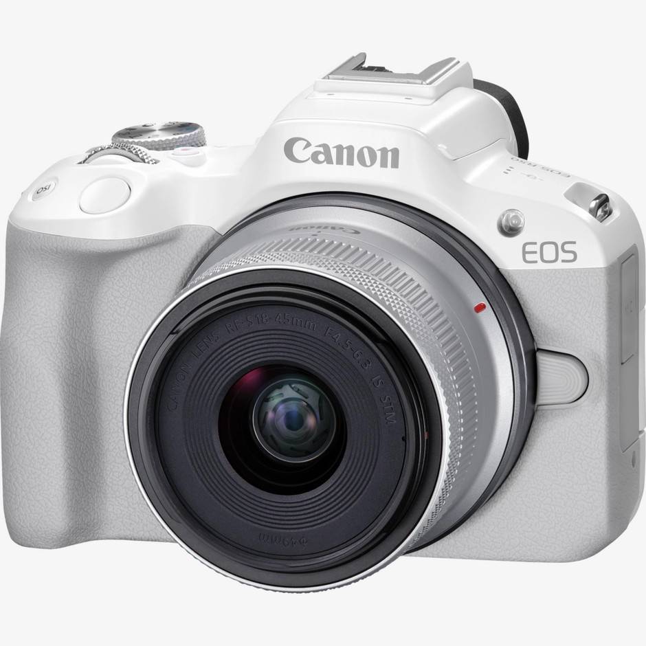 Canon EOS R50 systemkamera, vit + RF-S 18-45mm F4.5-6.3 IS STM objektiv