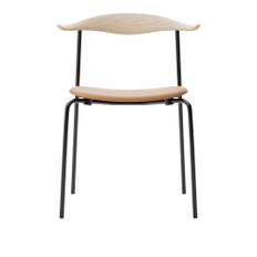 Carl Hansen - CH88P - Svart stål, Ek, Tvålad, Lädergrupp A Loke - 7050 - Matstolar - Hans J. Wegner - Brun - Läder/Trä