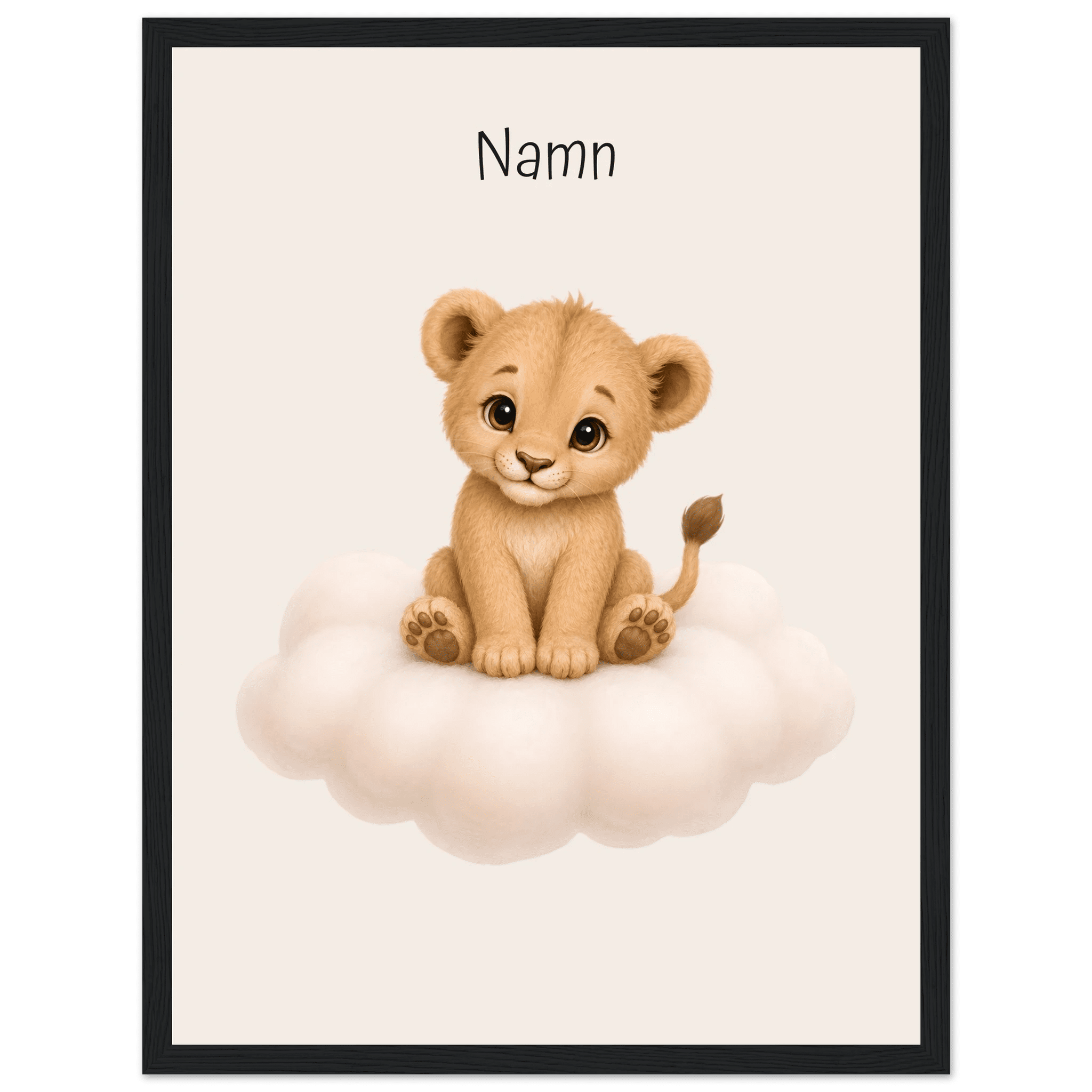 Lejon på moln med namn-30x40 cm / 12x16″ / Med ram / Black frame