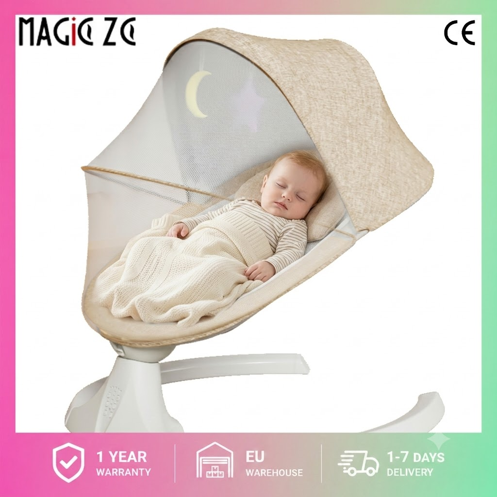Electric Baby Rocker Swing Chair Intelligent Sleep Pod Bionic Spine Protection Newborn Sooth Recliner with 5 Swing Speeds Bluetooth Music Blackout Canopy Remote Control