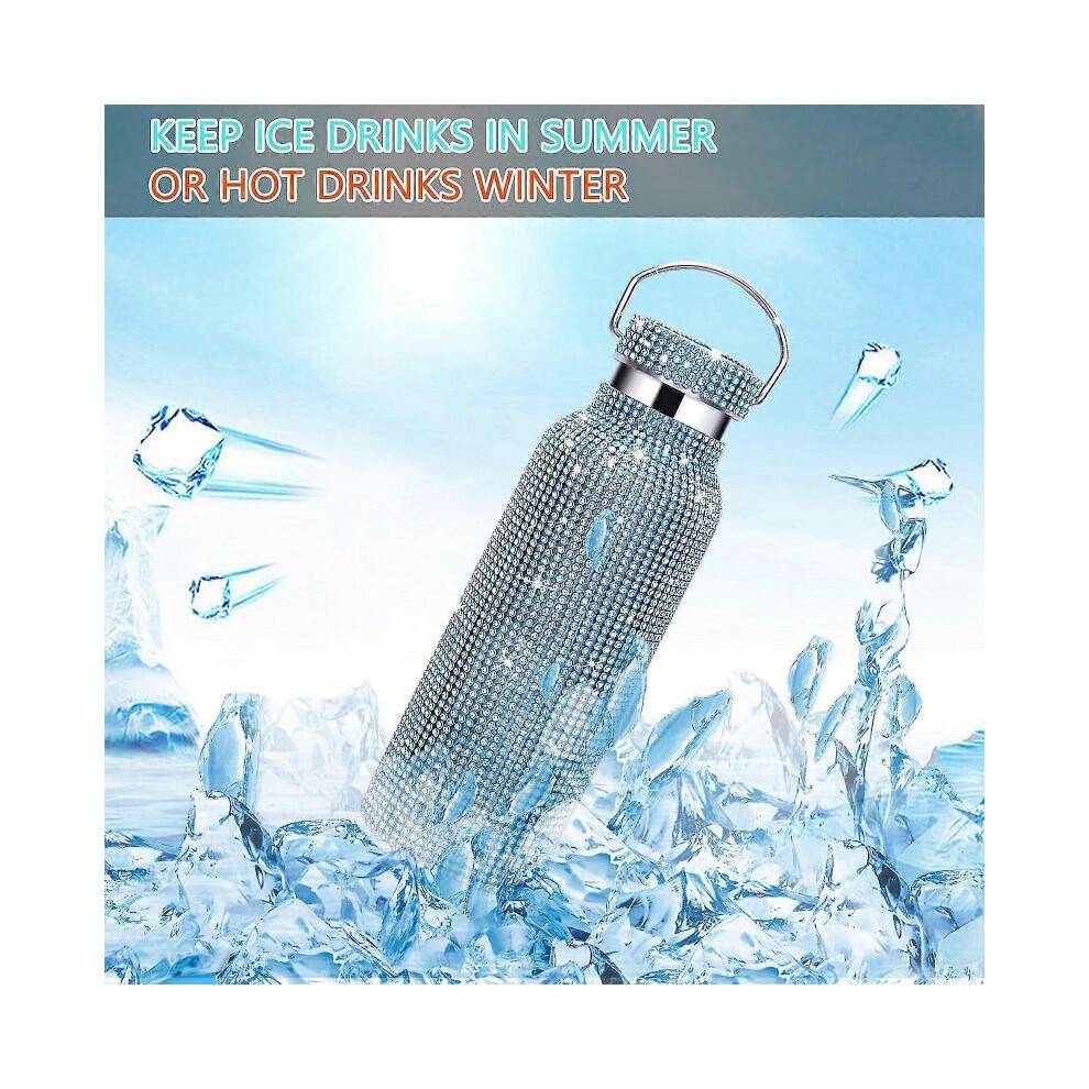 (350ml, Rose Gold) Bling Diamond Thermos Bottles Portable Glitter Rhinestone Water Bottle Crossbody Stainless Steel Thermal Flask