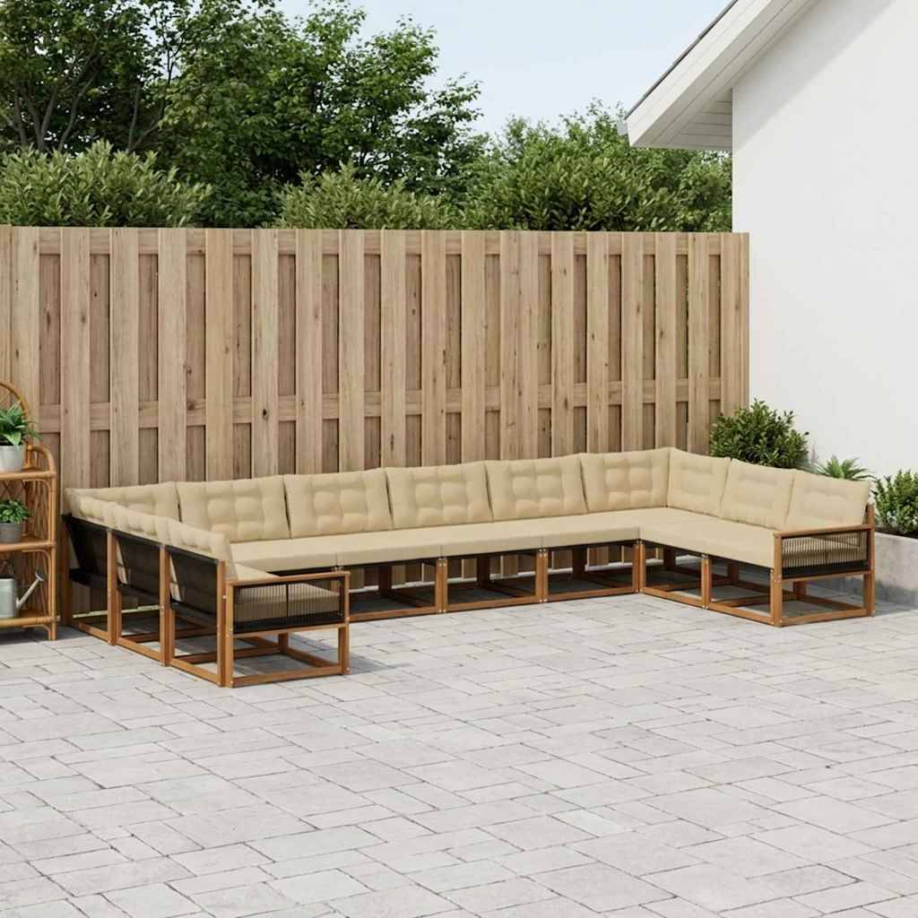 vidaXL Udendørs sofagruppe med pude 10 pcs Naturlig og Beige