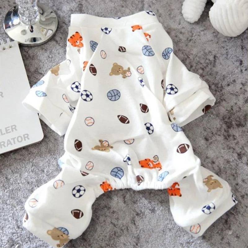 Soft Cotton Printed Pyjama Jumpsuit for Small Dogs - Football / S-advise 1-2kg / SPC (S-advise 1-2kg)