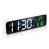 ORIA LED digital väckarklocka, 10,5 tum LED väggbordsklocka med datum/temperatur, ℃/℉, tidsminne, 2 larm, ringsignal/volym/5 justerbar ljusstyrka, USB-kabel – vit