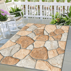 TEMU And Washable Outdoor Mat, Square Shape, Machine-made, Polyester Material, Suitable For Patio Garden Sunroom Balcony, Large Rectangular Stone Pattern Mat