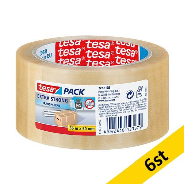 Packtejp transparent 50mm x 66m | Tesa Pack Extra Strong | 6st