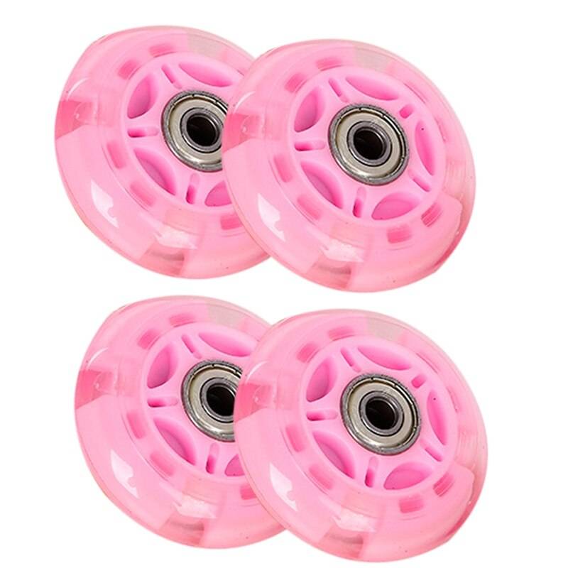 4 st inline rullskridskor, rullblinkande hjul, slitstarkt pu-material, mjukt gummi, tyst ljus - Rosa