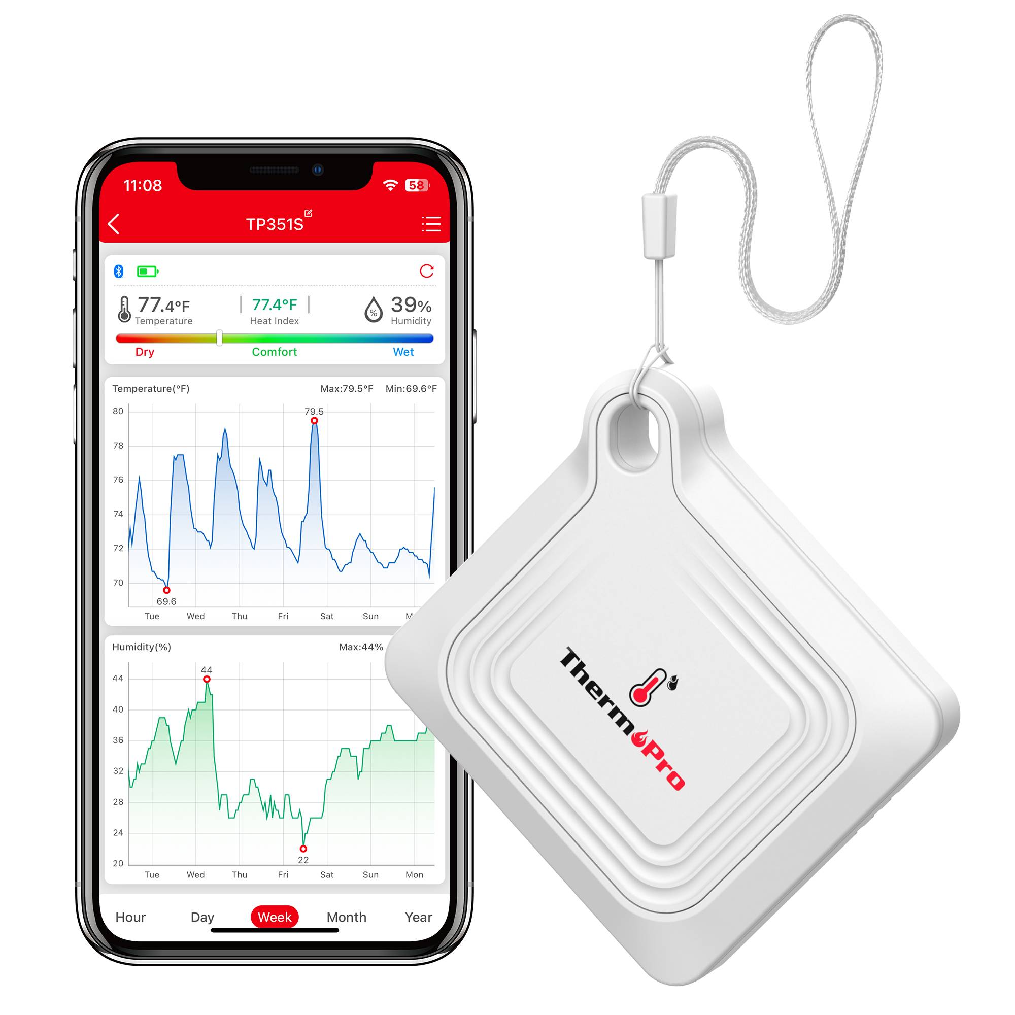 ThermoPro TP351 Bluetooth Thermometer Hygrometer,  Remote App Control Temperature and Humidity Monitor with 2-Year Data Logging