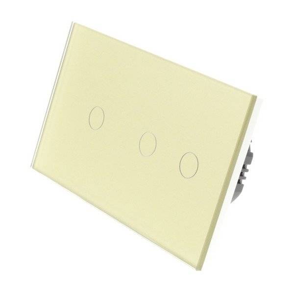 Touch Dimmer Remote Dubbelpanel Glas Strömbrytare (Guld) 3 Polig Dubbel Panel