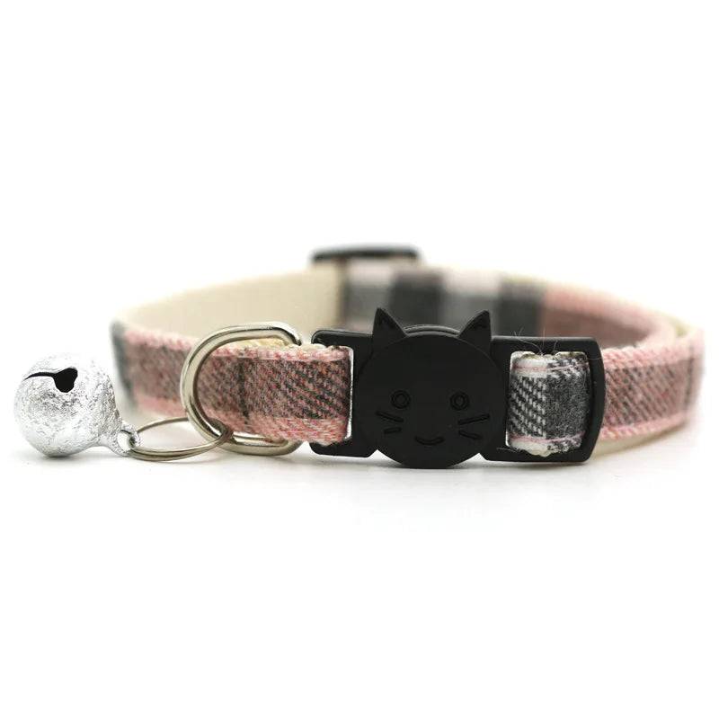 Adjustable Reflective Cat Collar with Bell and Buckle - Pink