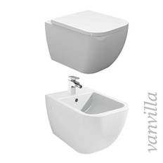 vanvilla Design Wand Hänge WC Tara Spülrandlos und Hänge Bidet Set Toilette mit Soft-Close WC-Sitz Wand WC