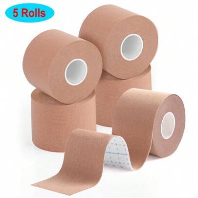 5 rullar kinesiotejp, 5 cm x 5 m vattentät atletisk tejp, oklippt kinetisk tejp, elastisk muskeltejp, sporttejp, knätejp för träning och daglig använd - Brun (5 cm x 5 m (5 rullar))