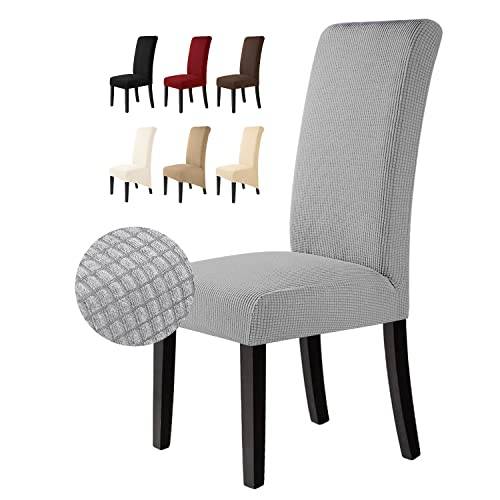 BalladHome Stolsöverdrag Set om 6 Stretch stolskydd Stolskydd för Matstolar Lättskött och Hållbart Jacquard Stolskydd för Matsal, Kök, Bröllop, Hotell (6 Stycken, Ljusgrå M
