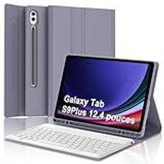 AVNICUD Fodral för Samsung Galaxy Tab S9 FE+/S9+ Plus 12,4 tum, AZERTY, bakgrundsbelyst och magnetiskt avtagbart Bluetooth-tangentbord för Samsung Tab S9 Plus 12,4 tum