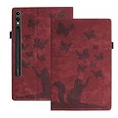 SLLMYYX Fodral till Samsung Galaxy Tab S9 Plus 12,4 tum, fjäril katt smal folio stativ skydd för Samsung Tab S9+ 12,4 tum (röd)