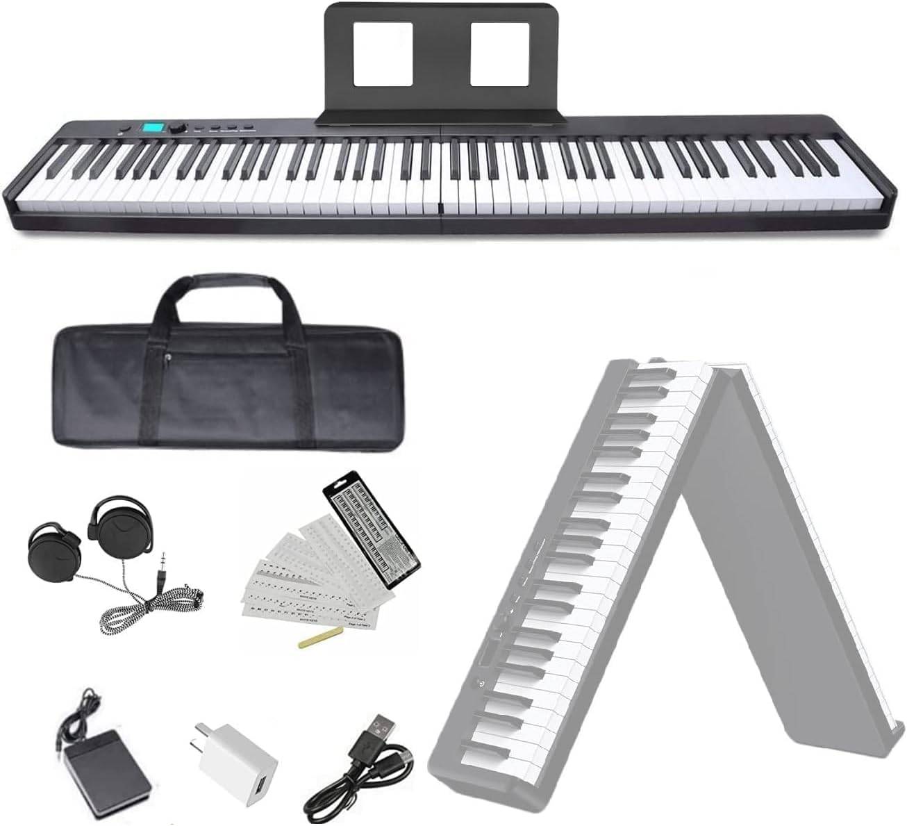 NikoMaku Electronic Piano 88 Keyboard Foldable Black Same Keyboard Size as a MIDI Soft Keyboard Earphones for Practice Included SWAN-X Piano, Compact, svart