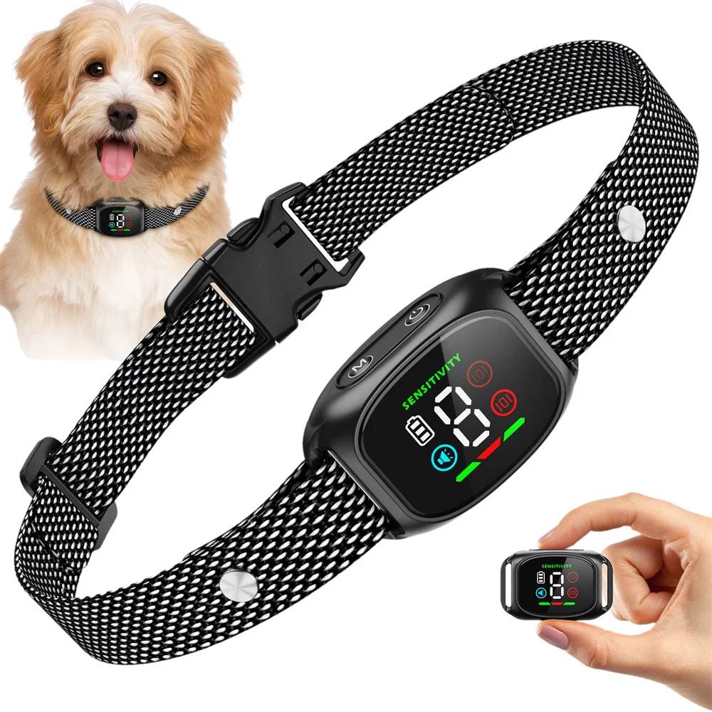 Smart Rechargeable Anti Bark Collar for Dog Vibration 4 Modes 8 Sensitivity IP67 Waterproof for Small Medium Dogs 5-15lbs