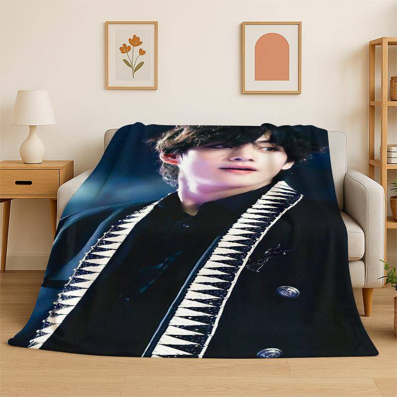 Berömd B-BTS Kim Tae Hyung V KPOP-stjärna Mjuk Flanellpläd, Mysig Pläd för Säng, Soffa, Sovrum, Vardagsrum, Resa