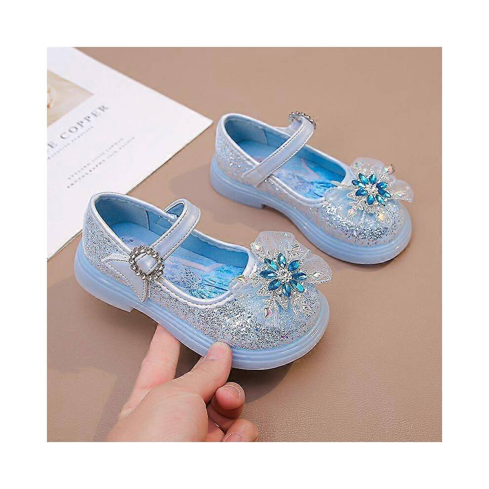 (32-Insole 19.6 cm) Anti Slip Sole Girls' Luminous Pu Leather LED Light Shoes Frozen Children's Glitter Elsa Princess Shiny Shoes Size 23-34