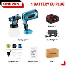 ONEVAN 1000ML Cordless Electric Spray Gun Portable Paint Sprayer Auto Furniture Steel Coating Airbrush For Makita 18V Battery 2 Battery-EU