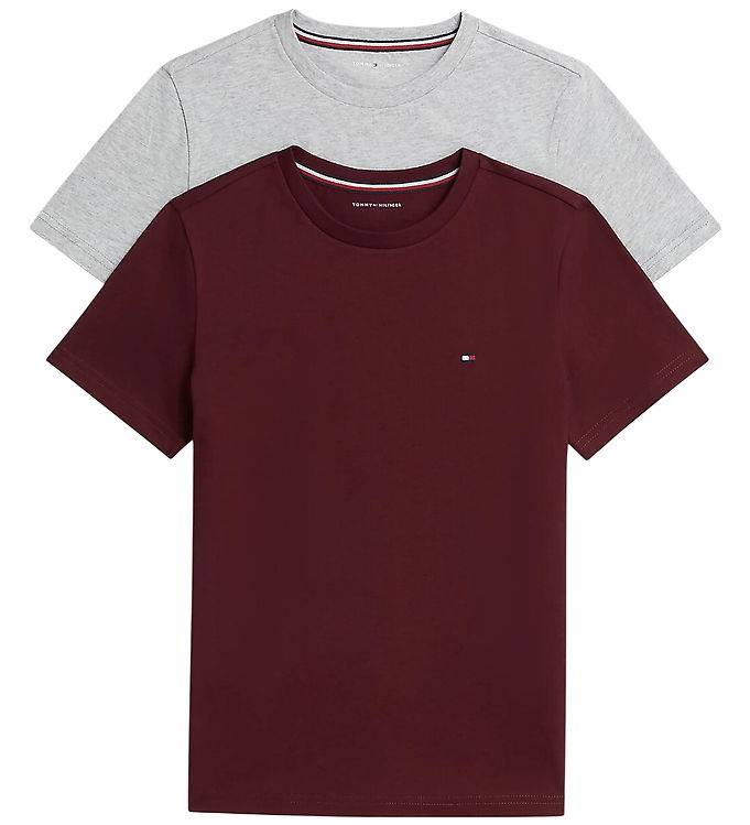 Tommy Hilfiger T-shirt - 2-pack - Light Gry Heather/Burgundy Ros - Tommy Hilfiger - 12-14 år (152-164) - T-shirt