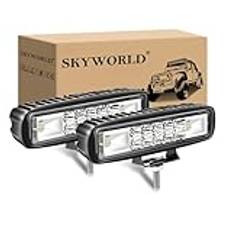 SKYWORLD 2 st LED-arbetsstrålkastare, 15 cm 6 tum 24 W LED-projektor 12 V 24 V ramp LED-stång, lång dörrlampa, arbetsljus för 4 x 4, offroad lastbil, traktor, bil, SUV, dimljus