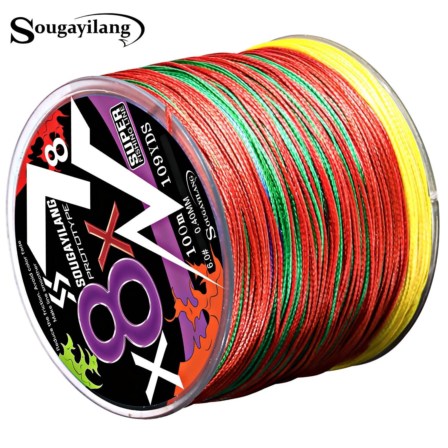 TEMU Sougayilang 8 Strands Braided Fishing Line, 109yds - Abrasion Resistant Pe Multifilament In Vibrant Colors For Saltwater & Freshwater Fishing