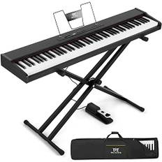 MUSTAR E Piano Digital 88 Tasten, Keyboard mit halbgewichteten & Bluetooth, Portable Set mit Sustain Pedal, Keyboardständer und Tragetasche, Schwarz