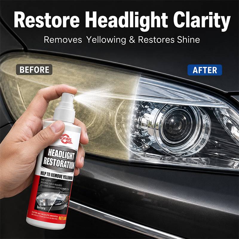 Car Headlight Restoration Fluid, Lens Cleaner Spray for Yellowing, Light Scratch Care, Haze Removal and Oxidation Repair
