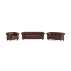 Manor House Chesterfield Lyx Soffgrupp 3-sits+2-sits+Fåtölj - Brun 3 2 1