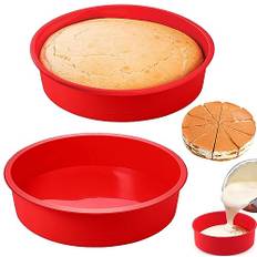 2 stycken silikonkakformar runda, 20 cm, 20 cm (8 tum) bakform för ytkakor, non-stick tårtform, återanvändbar för ostkakor, regnbågstårtor och bröd