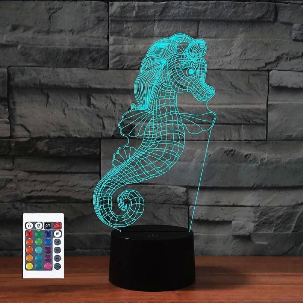 3D Ocean Seahorse Fjärrkontroll 16 Färg Nattlampor Illusion Akryl LED Bord Nattlampa Barn