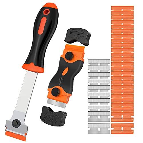 Gebildet Rakbladsskrapa, 2st Razor Razer Tool för att ta Bort Etikett, Registreringsdekal, Nyans, Fett Från Vindrutan, Apparat, Glas (Extra 10st Metall- och 20st Plastblad)
