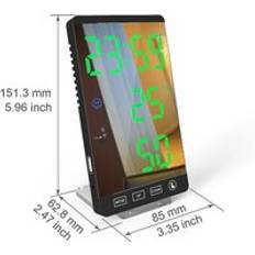 6 tums led spegel väckarklocka tryckknapp vägg digital klocka tid temperatur fuktighet display usb utgång port bord klocka - Svartgrön