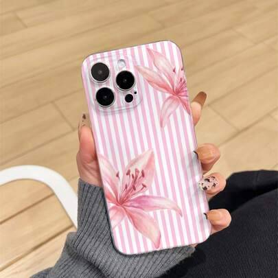 1 st transparent tjock stötsäker UV-målad rosa TPU-mobilskal med fräsch mjuk stil, rosa och vit finrandig bakgrund, handmålad akvarell med rosa liljem - Multifärgad (Multi-size)
