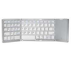 Foldable Bluetooth Wireless Keyboard Rechargeable with Touchpad for Windows, iOS, Android Tablet, Smartphone - Silver