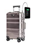 TOKYOTO Aluminium Kabinväska SALMON LOGO 55x35x20 Resväska 20 tum i Ryanair Easyjet Lightweight 4 Hjulsresväska med USB Powerbank 8000mAh Laddare