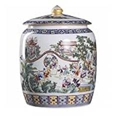 Rice Dispenser Large Ceramic Jar For Rice, Ceramic Rice Bucket With Lid, Food Containers Jar, Household Rice Barrel With Lid, Kitchen Flour Bucket,Chinese Ceramic Rice Bucket, Large Grain Dispenser(1)