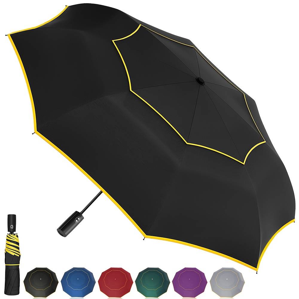 62 Inch Large Compact Windproof Golf Umbrella, Automatic Open Close Oversize Umbrellas For Rain, 8 Ribs Sturdy Portable Folding Umbrella For Travel, Double Canopy Vented Umbrella For Men And Women