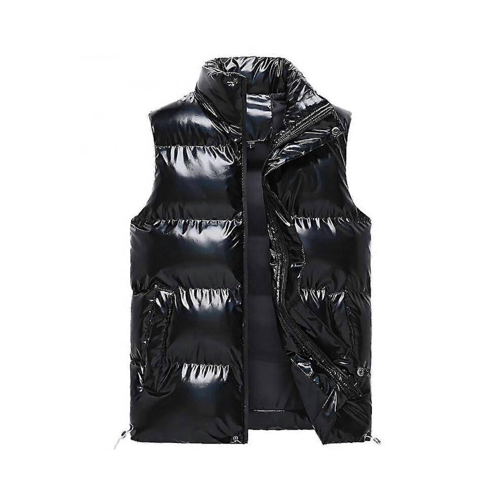 (2XL, Black) Sliktaa Mens Waterproof Sleeveless Jacket Shiny Puffer Vest