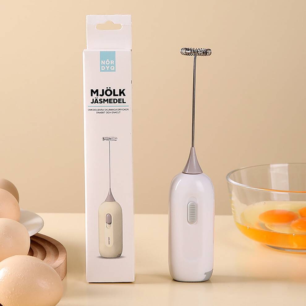 Genopladelig håndholdt mælkeskummer – elektrisk piskeris, mælkeskummer og miniblender til kaffe, matcha – hvid