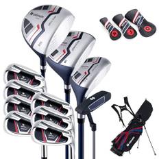 COSTWAY komplett golfklubbset för män, 11 delar golfklubbset med högerhänta med bärväska och regnhuva, golfset med 1 driver och 3 Fairway & 5 hybrid och 5/6/7/8/9/P/S järn och putter (blå)