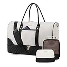 Resväska dam, weekender bag, Svart och beige, 35L