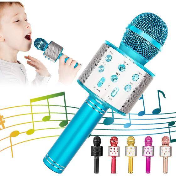 Trådlös Bluetooth Karaokemikrofon för Barn, 5-i-1 Bärbar Handhållen Karaokemikrofon Högtalare Spelare Inspelare med Justerbar Remix FM-radio