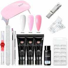 12st Poly Gel Nail Kit, Nude Pink Polygel , Summer Pink Nails Quick Builder Gel Extension Nail Kit With Slip Solution, Nail Forms, Nagelborsteverktyg - Multifärgad